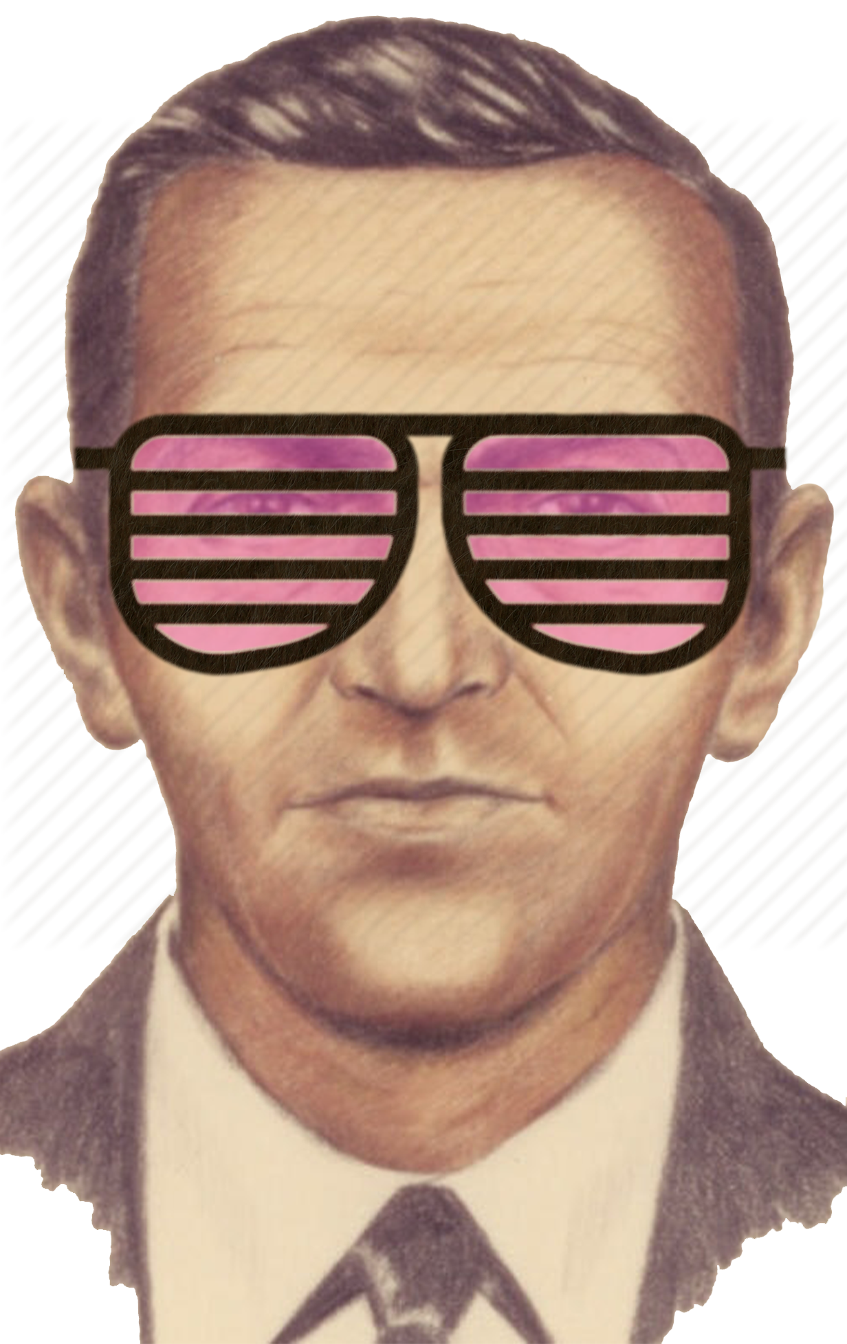 DB Cooper illustration with shutter shades